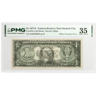 1977A US $1 Federal Reserve Kansas City - PMG 35 Choice VF - Offset Printing of Front to Back