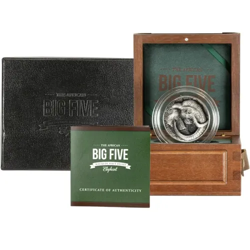 2017 Ivory Coast Big Five Elephant Antiqued High Relief 5oz Silver Coin