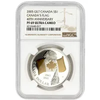 2005 Canada Flag 40th Anniversary Gilt Silver Dollar Commemorative - NGC PF69 UC