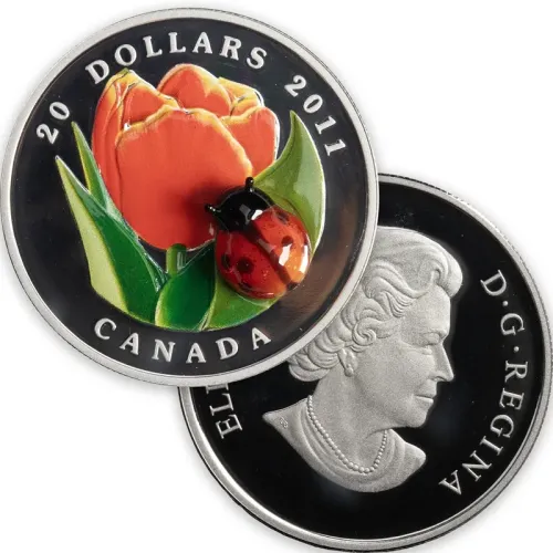 2011 Canada $20 1oz Silver Coin - Tulip with Glass Ladybug