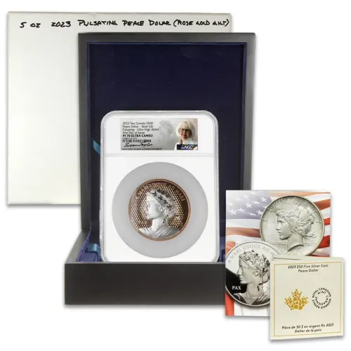2023 Canada Pulsating Peace Dollar - 5oz Silver w/ Rose Gilt - NGC PF70 FDOI
