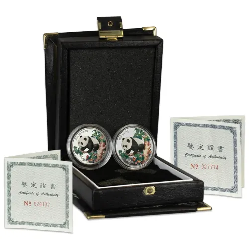 1998 Colorized Chinese Silver Panda Set - 1oz & 1/2oz