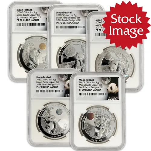 2020 (2015-2019) China Moon Festival Silver Panda 5pc Set - NGC PF70