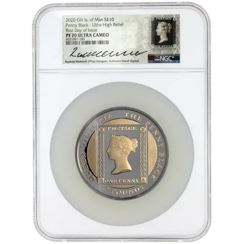 2020 Isle of Man Silver 10 Pound Black Penny Ultra High Relief - NGC PF70 UC FDOI Maklouf Hand Signed