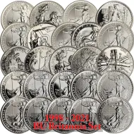 1998-2021 Great Britain Silver Britannia 1oz Set - 24 Coins