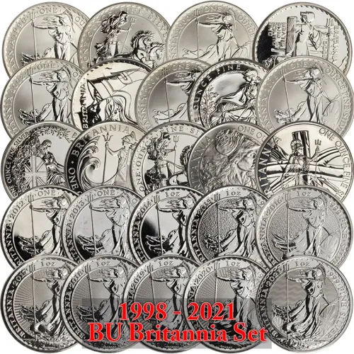 1998-2021 Great Britain Silver Britannia 1oz Set - 24 Coins