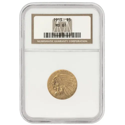1913 $5 Indian Gold Half Eagle - NGC MS61