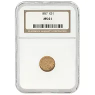 1857 $1 Gold Liberty - NGC MS61