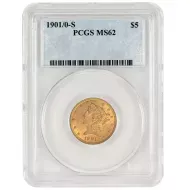 1901/0 S $5 Liberty Gold Half Eagle - PCGS MS62