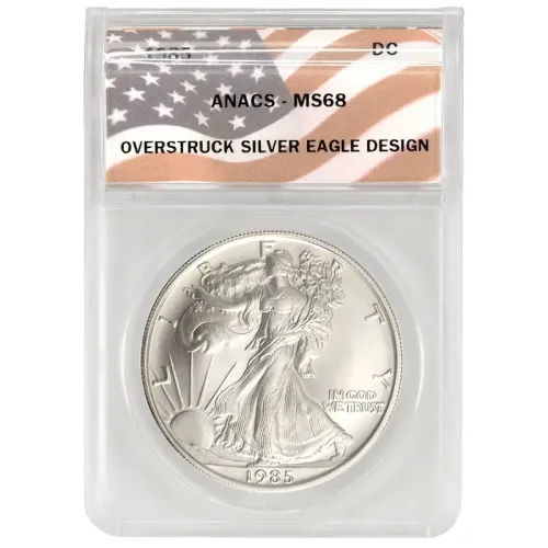1985 DC Overstruck American Silver Eagle - ANACS MS68
