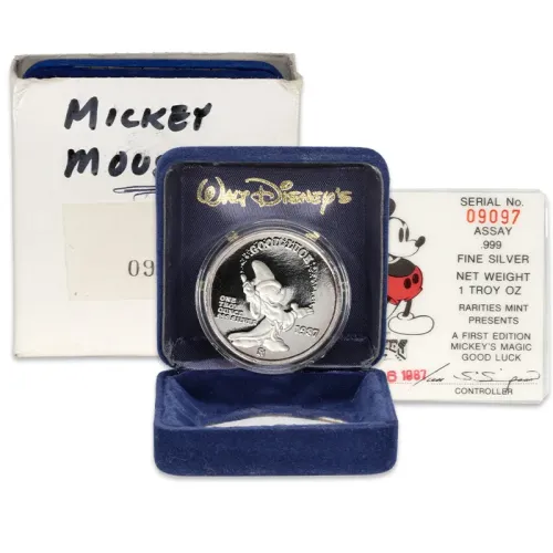 1987 Disney Mickey Mouse 1oz Silver Round - Mickey's Magic Good Luck #09097