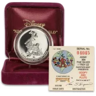 1988 Disney Around the World 1oz Silver Round - Goofy and Pluto (04045)