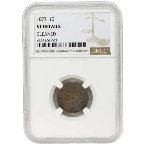 1877 Indian Head Penny - NGC VF Details Cleaned