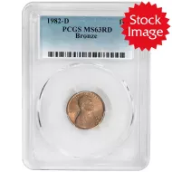 1982 D Lincoln Memorial Penny (Copper) - PCGS MS 63 RD