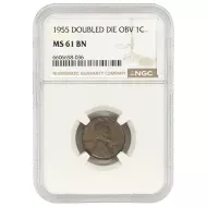 1955 Lincoln Wheat Penny - Doubled Die Obverse - NGC MS 61 BN