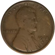 1912 S Lincoln Wheat Penny - Very Fine Details Reverse Scratched