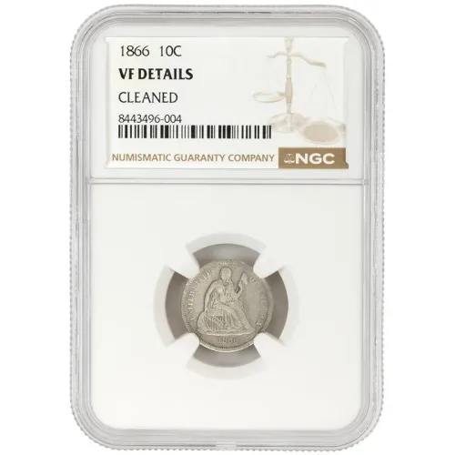 1866 Seated Liberty Dime - NGC VF Details Cleaned
