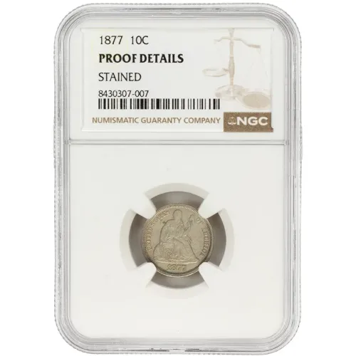 1877 Seated Dime - Proof Details Stained