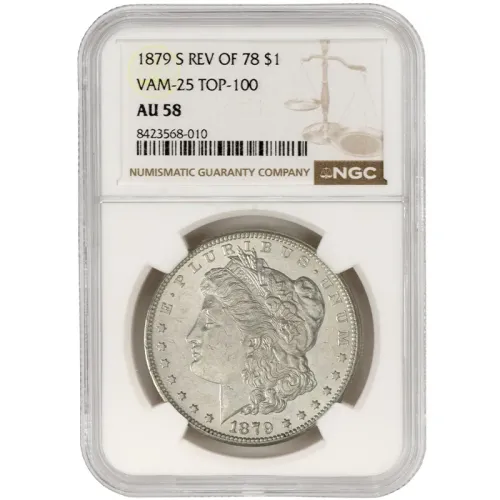 1879 S Rev of 78 Morgan Dollar - VAM25 - NGC AU58