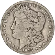 1891 CC Morgan Dollar - Very Good Details Graffiti