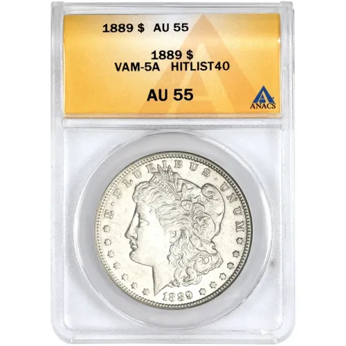 1889 Morgan Dollar Vam 5a - ANACS AU55