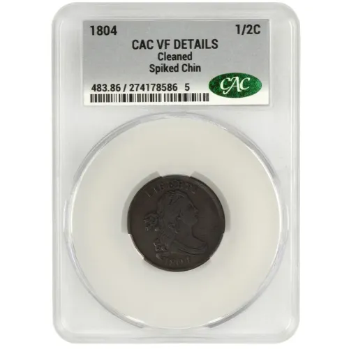 1804 CAC 1/2 Cent Spiked Chin - CAC Very Fine Details (Cleaned)