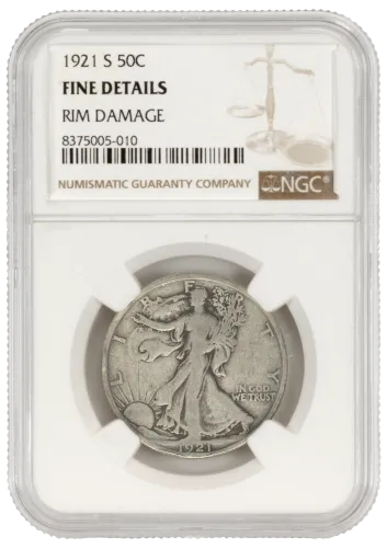 1921 S Walking Liberty Half Dollar - F (Fine) Details - Improperly Cleaned #1