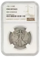 1921 S Walking Liberty Half Dollar - F (Fine) Details - Improperly Cleaned #1