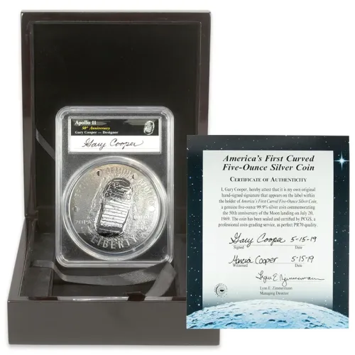 2019 P Apollo 11 50th Anniversary 5oz Proof Silver Dollar - PCGS PR70 Cooper Signed