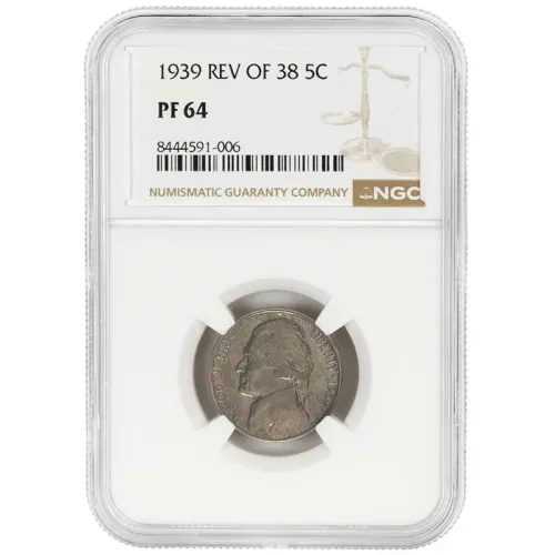 1939 - Jefferson Nickel - Rev of 38 - NGC PF64