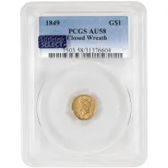 1849 $1 Liberty Gold - Closed Wreath - PCGS AU58