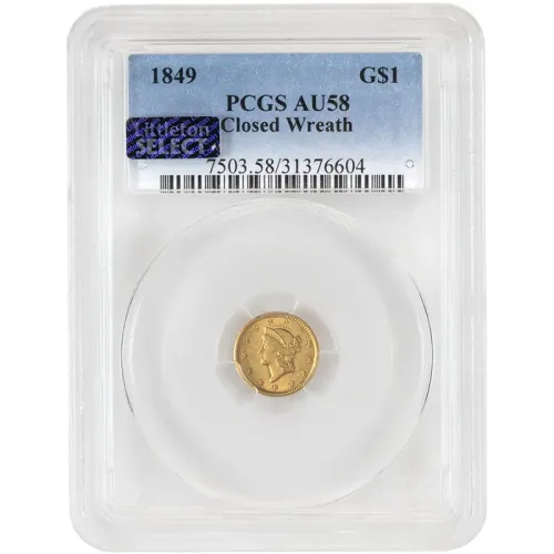 1849 $1 Liberty Gold - Closed Wreath - PCGS AU58