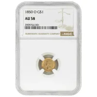 1850 O $1 Gold Liberty - NGC AU58