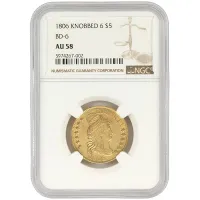 1806 Capped Bust $5 Gold Half Eagle - Knobbed 6 - NGC AU 58