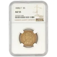 1808 / 7 Draped Bust $5 Gold Half Eagle - NGC AU 55