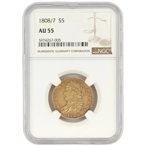 1808 / 7 Draped Bust $5 Gold Half Eagle - NGC AU 55