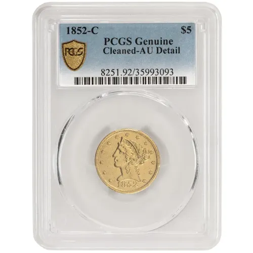 1852 C Liberty $5 Gold Half Eagle - PCGS AU Details Cleaned