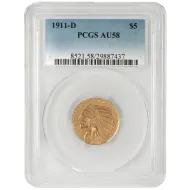 1911 D Indian $5 Gold Half Eagle - PCGS AU58