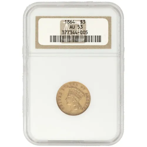 1864 $3 Princess Gold - NGC AU53