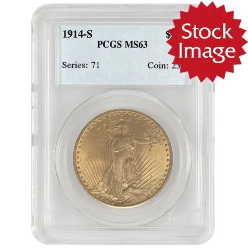 1914 $20 St. Gaudens Gold Double Eagle - PCGS MS63