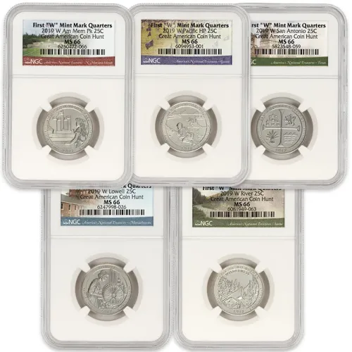 2019 W America the Beautiful Quarter 5pc Set NGC MS66