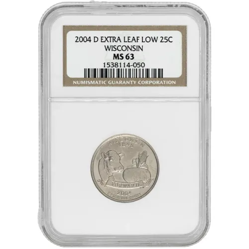 2004 D Wisconsin State Quarter - Extra Leaf Low - NGC MS63