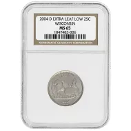 2004 D Wisconsin State Quarter - Extra Leaf Low - NGC MS65 - 006