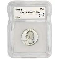 1976 S Proof Silver Bicentennial Washington Quarter - ICG PR70 DCAM