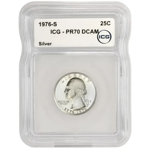 1976 S Proof Silver Bicentennial Washington Quarter - ICG PR70 DCAM