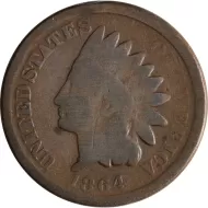1864 Indian Head Penny No L - G (Good) Details - Cleaned
