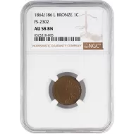 1864/186 Indian Head Penny Bronze L FS-2302 - NGC AU 58 BN