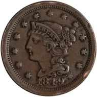1849 Large Cent - Extra Fine Details - Cleaned