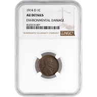 1914 D Lincoln Wheat Penny - NGC AU (Almost Uncirculated) Details Environmental Damage