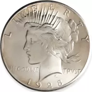1928 Peace Dollar - Almost Uncirculated Details - Polished & Rim Damage